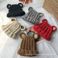 Children' Woolen Cap Korean Baby Cartoon Handmade Autumn and Winter Knitting Warmth  Ear Protection Beanie Hat